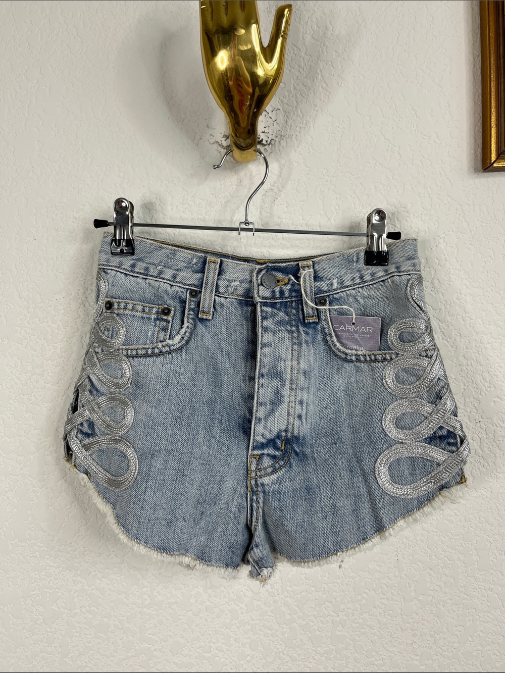 Carmar High Waisted Cut Off Denim Metallic Ribbon LF Jean Shorts Cordelia Arve